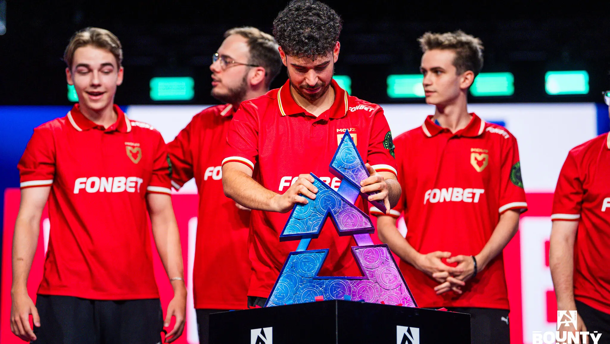 A photo of the MOUZ roster at BLAST Bounty Summer 2026.