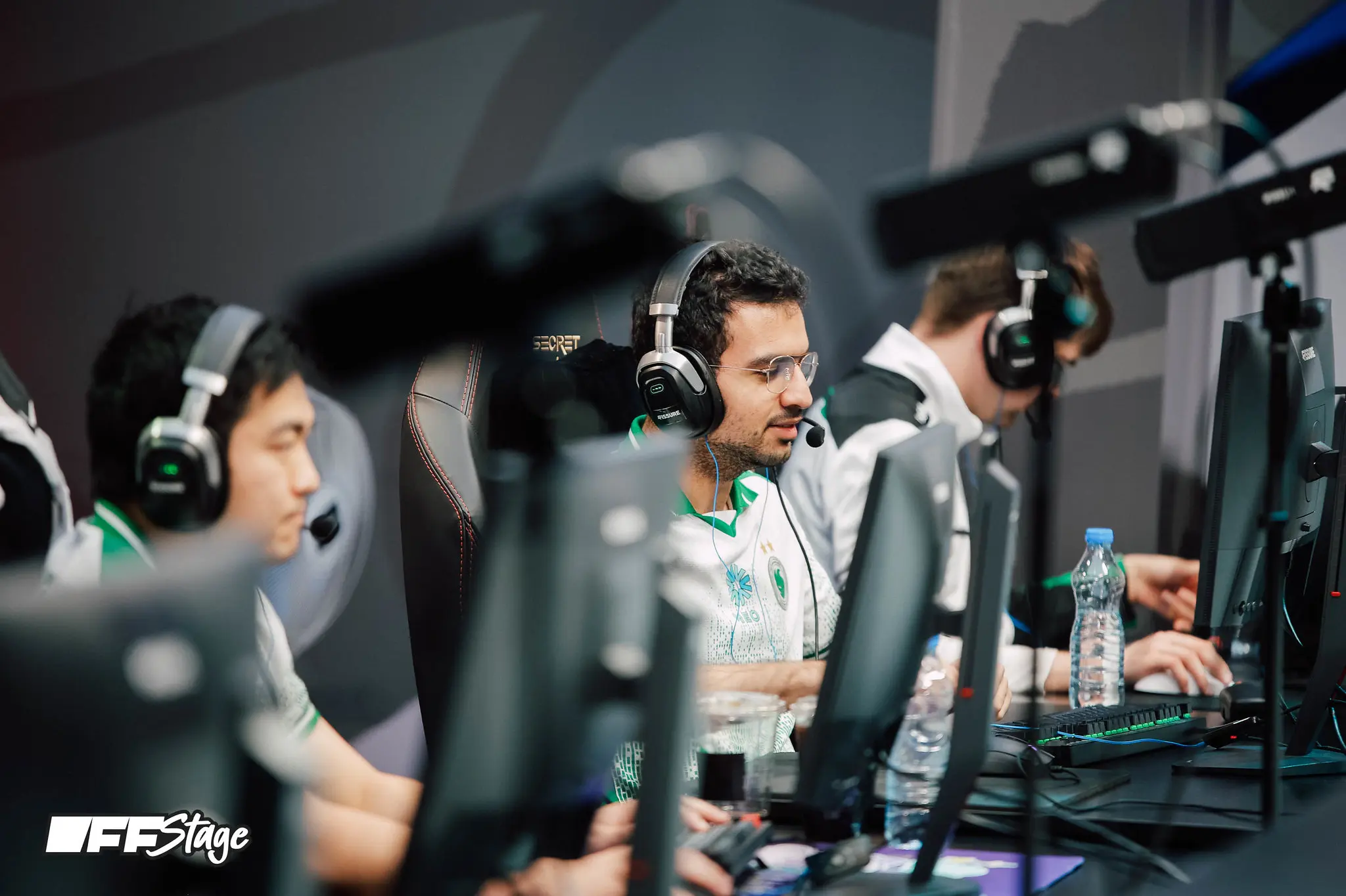 Team Falcons offlaner Ammar ATF on stage at FISSURE PLAYGROUND 2 — DOTA in Serbia.