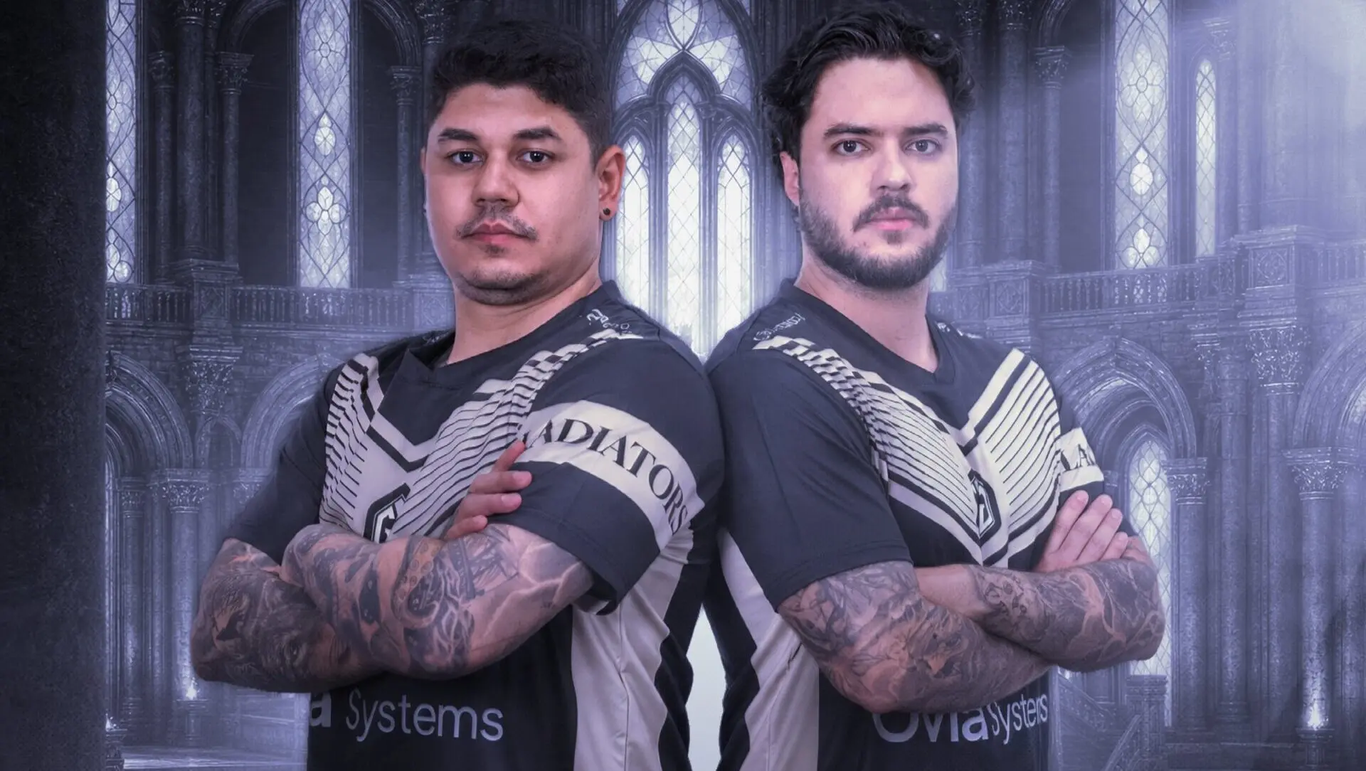 A farewell graphic featuring harvy and JOTA from Gaimin Gladiators