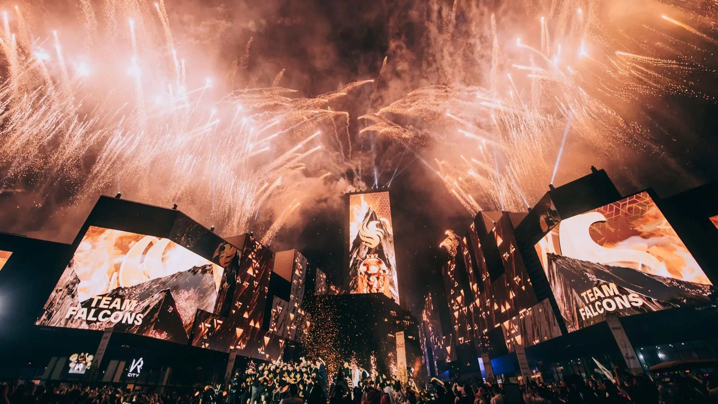 Photos of fireworks during the Esports World Cup